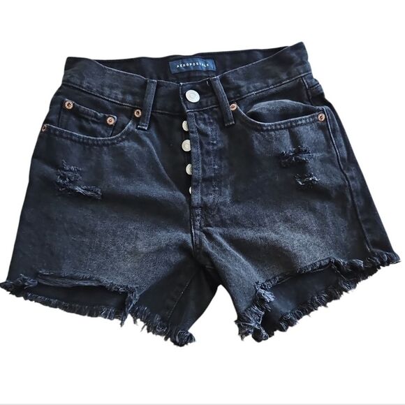 Aeropostale 90s High-Rise Cut-off Black Wash Shorts Size 00 - Picture 2 of 9